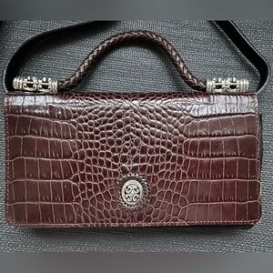 Brighton Rich Brown Embossed Wristlet with Silver Details